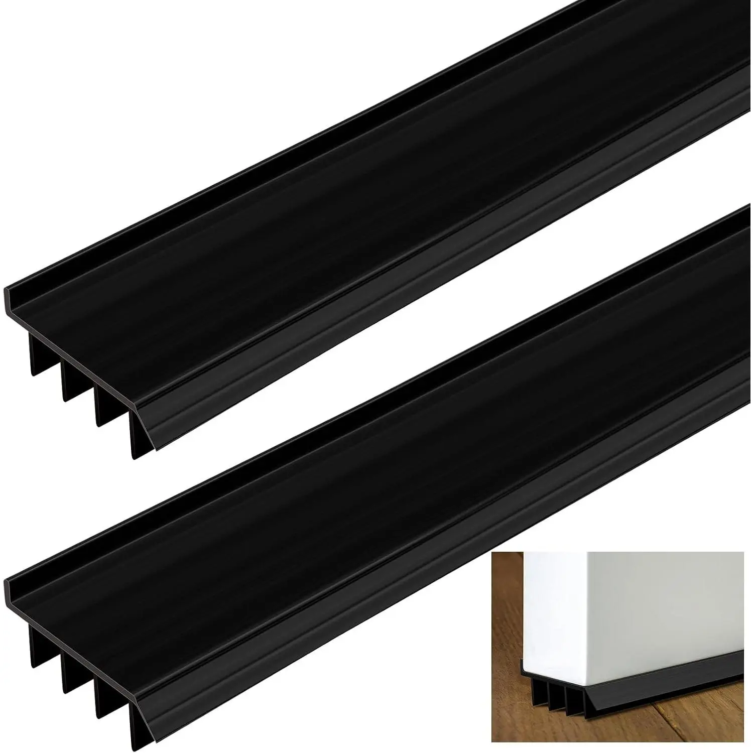 2 count 3  Black Vinyl Door Bottom Adjustable Weatherstrip Door Bottom with Drip Cap Weatherproof Under Doors Seal for Gaps from 1/4'' to 9/16'' for 1 3/4'' to 2'' Thick Doors