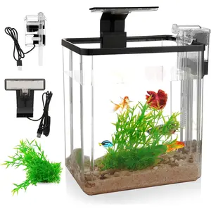 1.5Gal Small Plastic Aquarium Kit with Filtration, Oxygenation and Lighting, Starter Fish Tank for Betta, Guppy and Shrimp