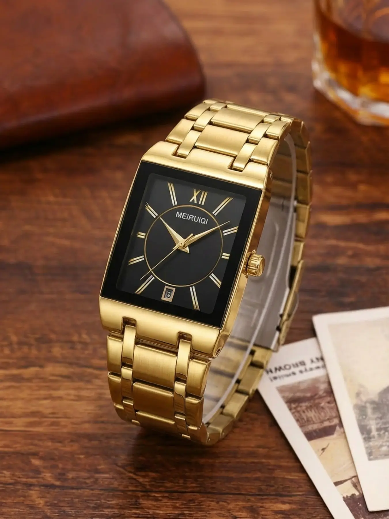 Men's Full Strap Dial Square Calendar Watch, High-End Business Casual Trendy Men's Wristwatch, Elegant and Stylish Design, Business Fashion Wristwatch