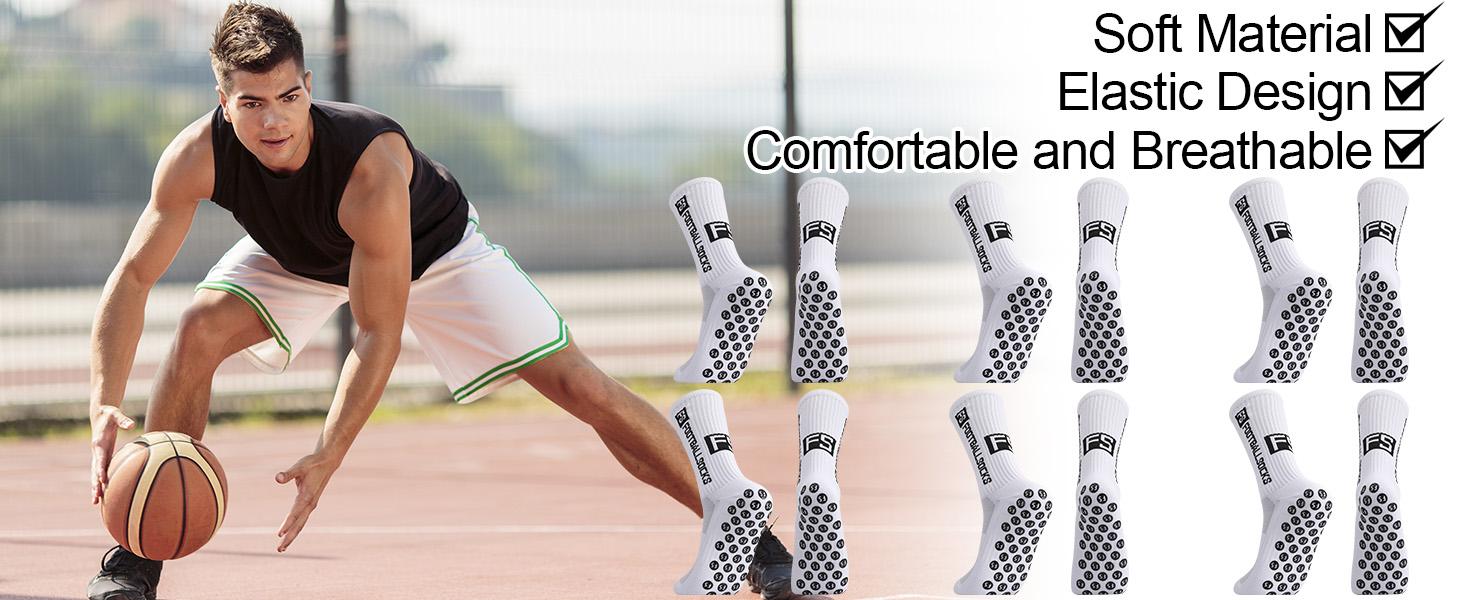 6 Pairs Grip Soccer Socks for Men Anti Slip Athletic Socks Non-Slip Sports Football Basketball Socks with Grip Pads