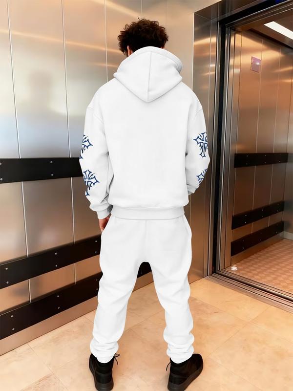 Men's Gothic Font Print Hoodie Set, Fitted Warm Winter, Street Style Jogger Pants, Comfortable No Match Needed