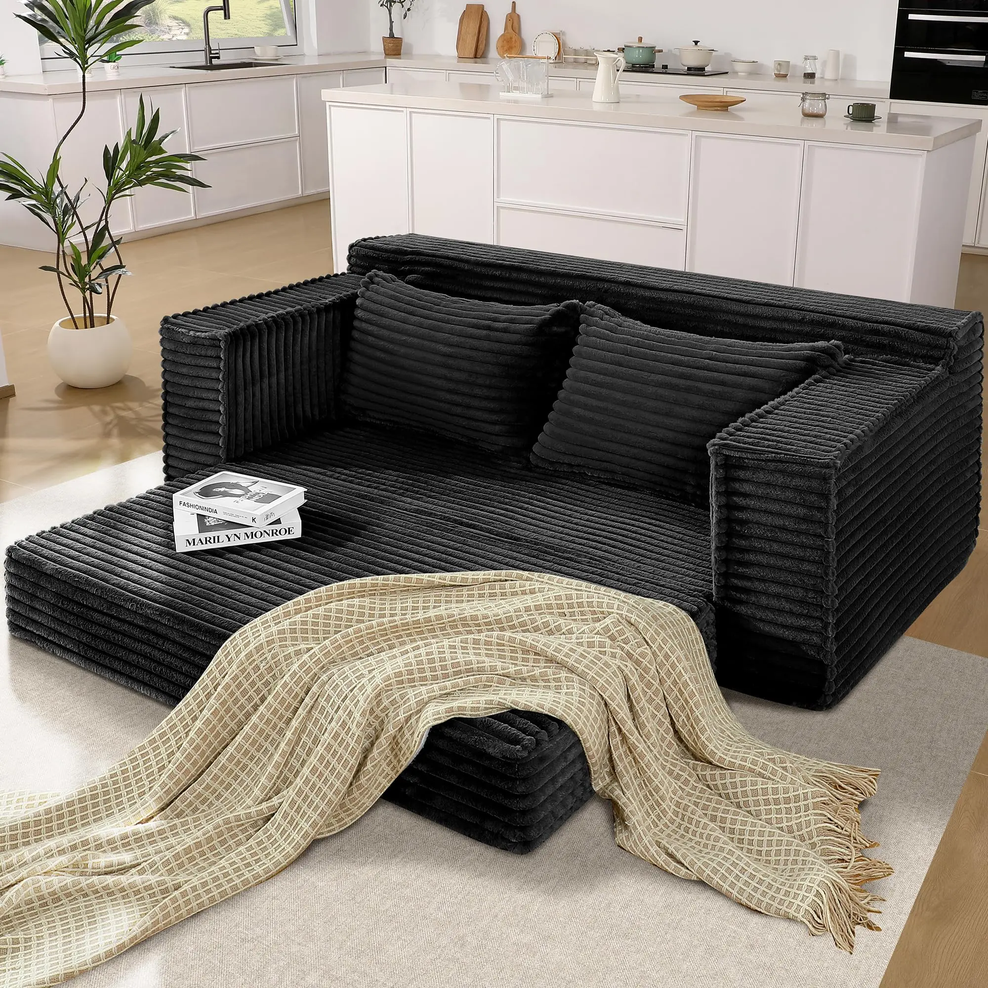 Space-Saving Convertible Sleeper Sofa Bed - 75" Modern Folding Pull-Out Loveseat, 2 Pillows, Comfortable Boneless Futon Couch, No Assembly Needed, for Living Room or Bedroom