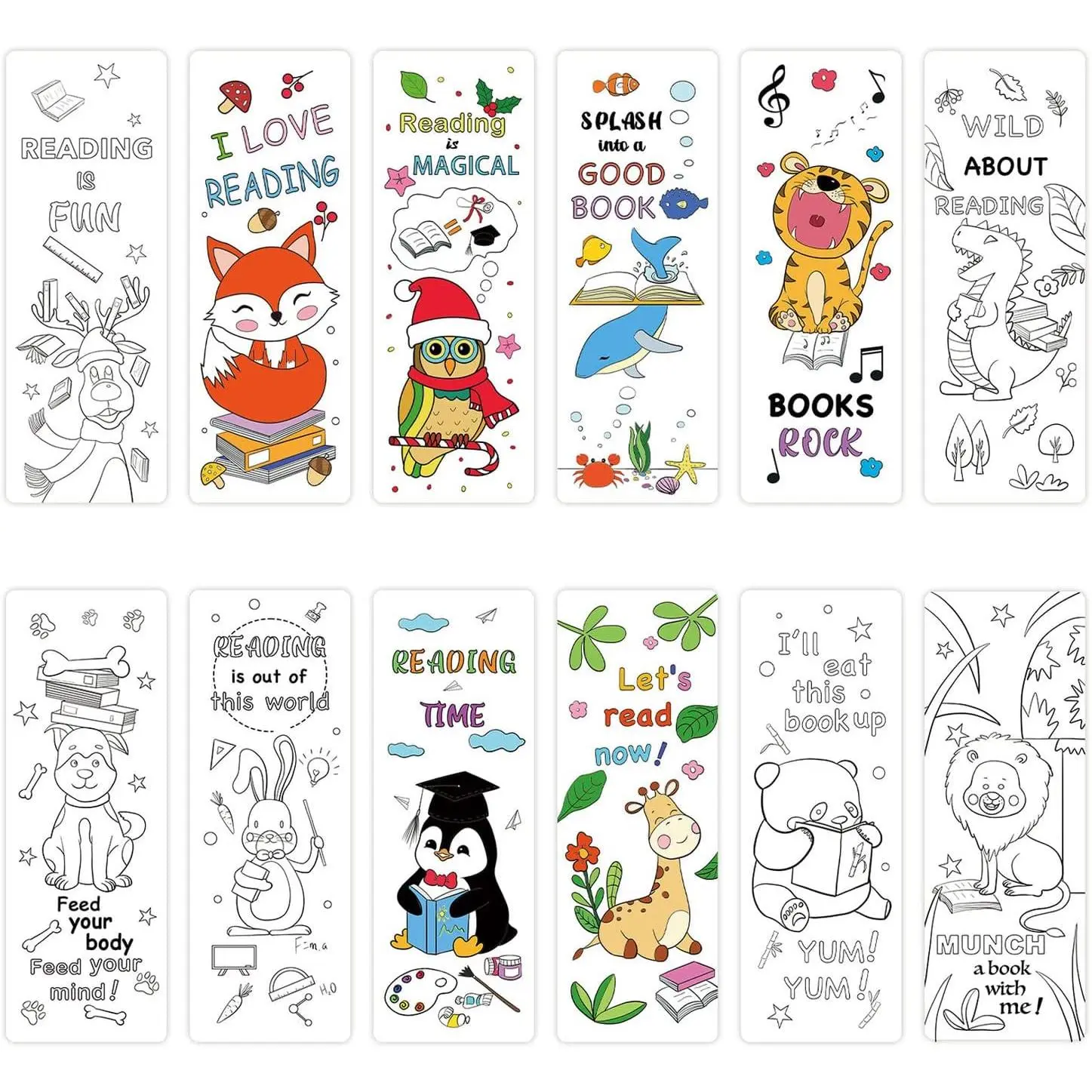 36 count Bookmarks for , 12 Styles Color Your Own Bookmarks Bulk