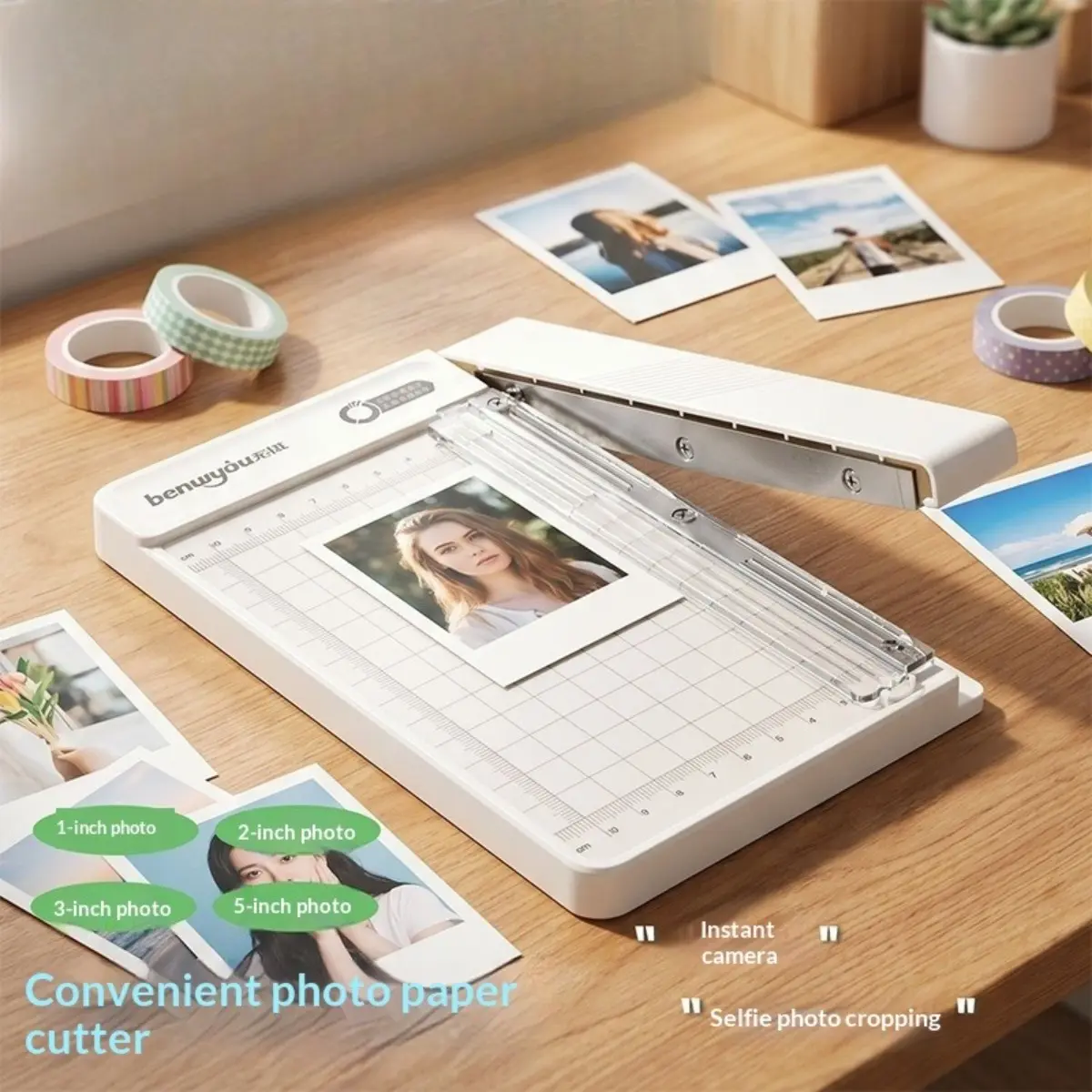 1 Pc Manual Colorful Press Paper Trimmer Cutter with Scale Ruler Photo Trimmer Portable Non Electric Handcraft Tool for Photos Cards Paper Crafting DIY Project School Office Stationery Supply Precision Cutting Edge