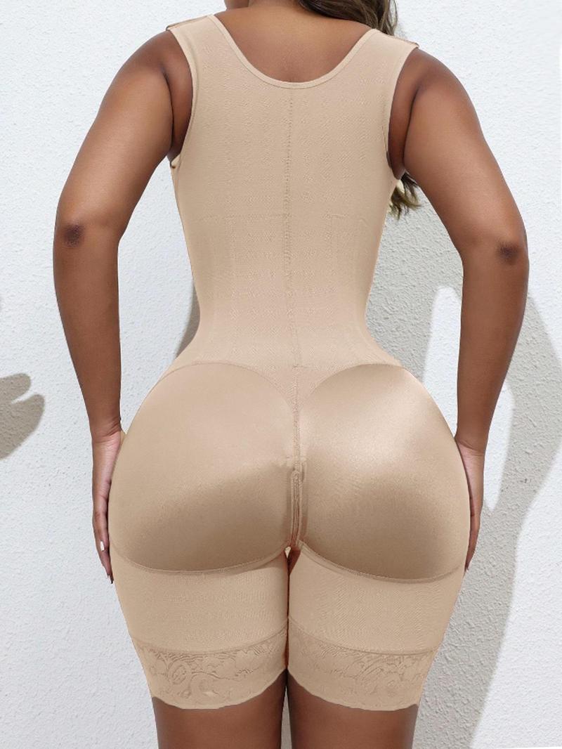 Women's Contrast Lace Zipper Shapewear Romper, Adjustable Hook & Eye Tummy Control Shaper, Women's Shapewear for All Seasons