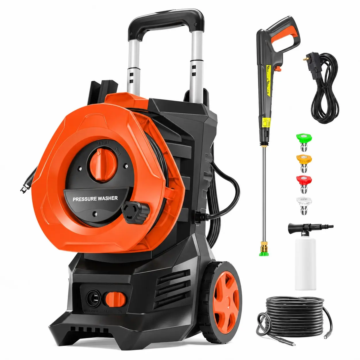 Electric Pressure Washer 5000PSI MAX 2.5GPM, All-Around Surface Cleaning, Multi-Purpose Cleaning Performance, with 4 Spray Nozzle, 500ML Foam Cannon, Stainless Steel Lance, Total Stop System for Car, Driveway, Fence, Garden, Yard, Home Cleaning