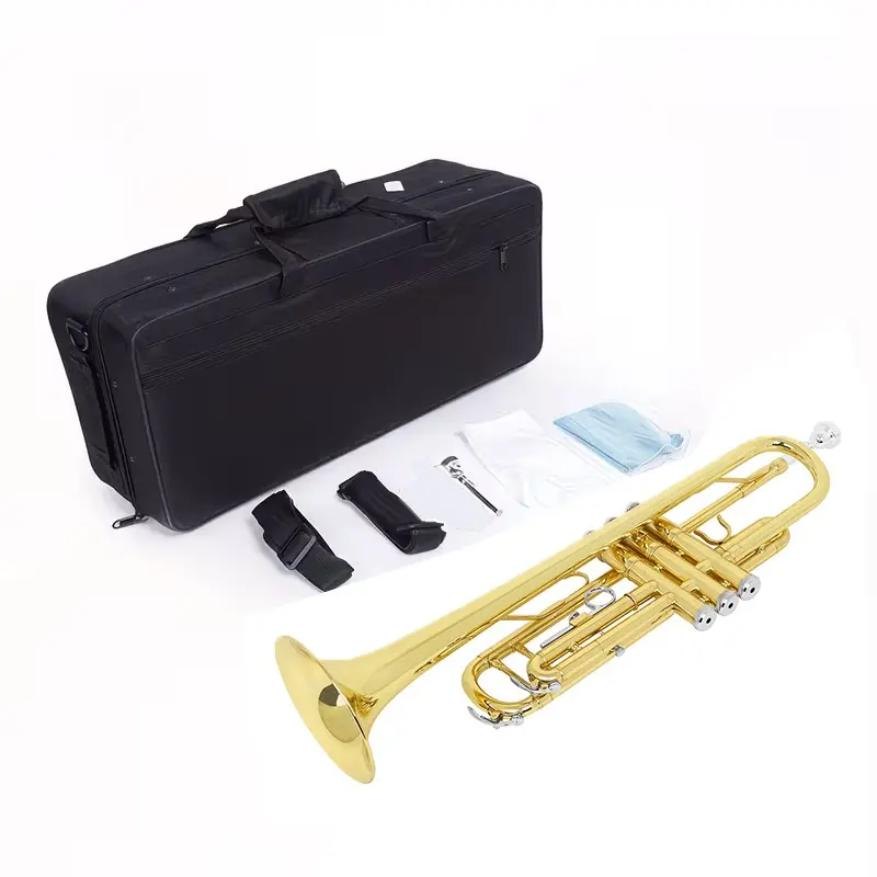 Professional Adjustable Tuning Trumpet Set with B Flat, Classic Minimalist Golden Finish  Gloves Included, Wind Musical Instrument for Hobbies