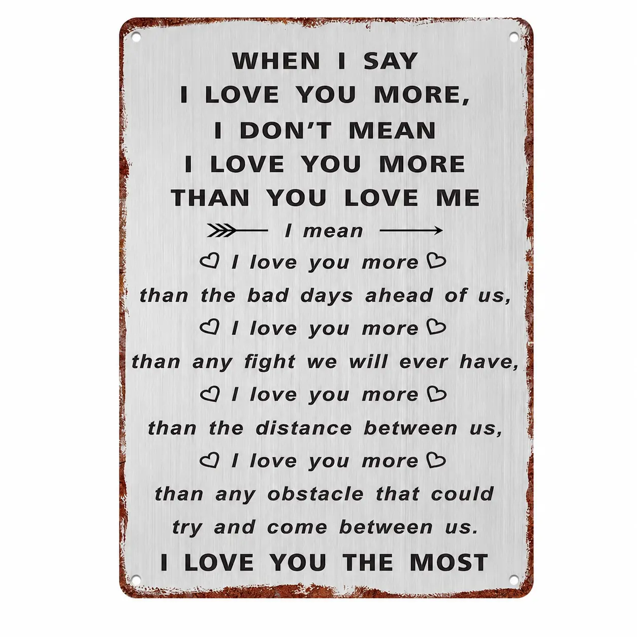 Retro Aluminum 2D Flat Print Sign, 8x12 in Romantic "I Love You The Most" Quote Wall Decor, Pre-Drilled Holes for Bedroom Home, Valentine Gift (Home Supplies Plaque), Aluminium
