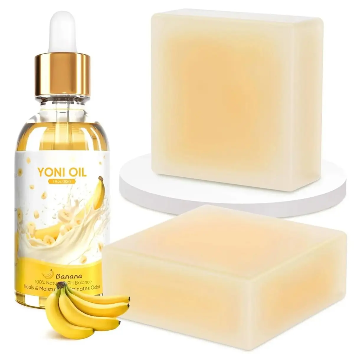 Women's pH Balance Products Feminine Wash Set - 2pcs Mugwort Banana Soap Bars (3.53 oz) + All-Natural Oils Nourishing Yoni Oil (1 oz), Gentle Intimate Cleanser for Sensitive Skin, Bar + Oil, Daily Care