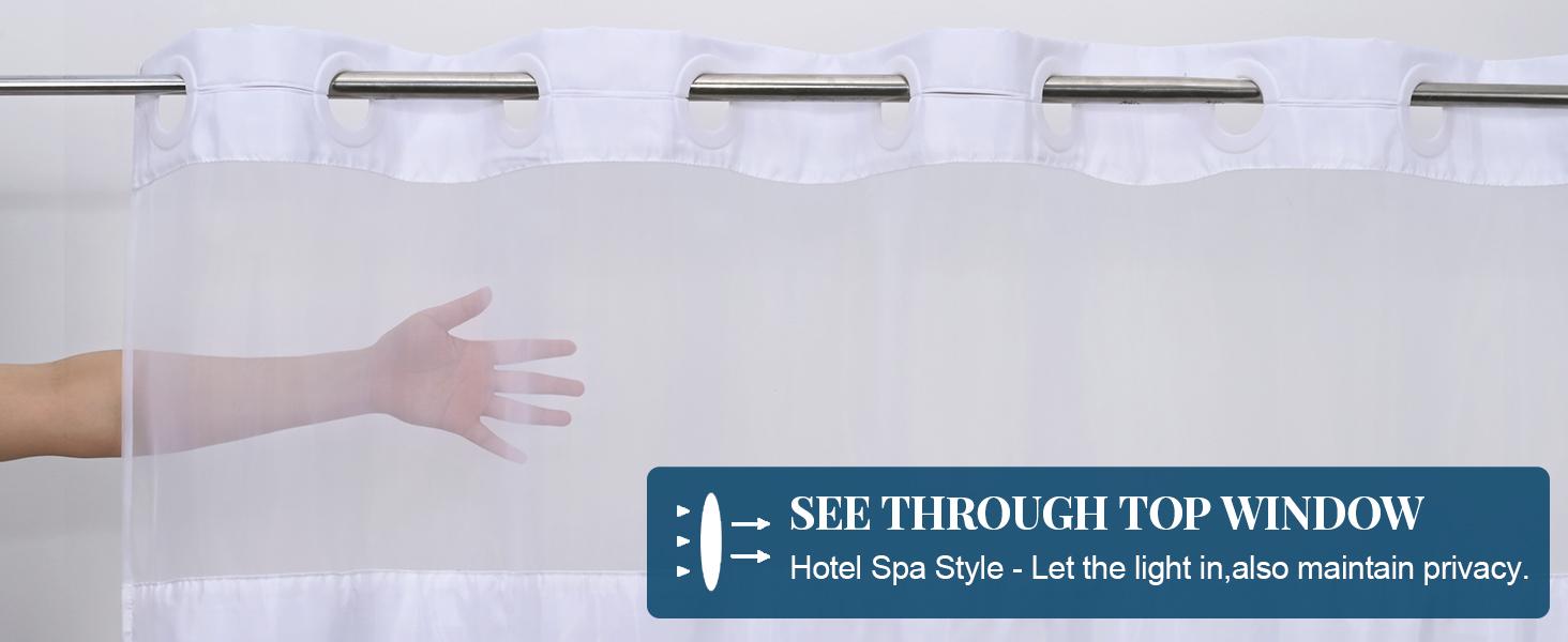 No Hook Shower Curtain with Snap in Liner, Modern Striped Hotel Shower Curtain and Liner Set, Ombre See Through Shower Curtain with Window, Double Layer, Washable