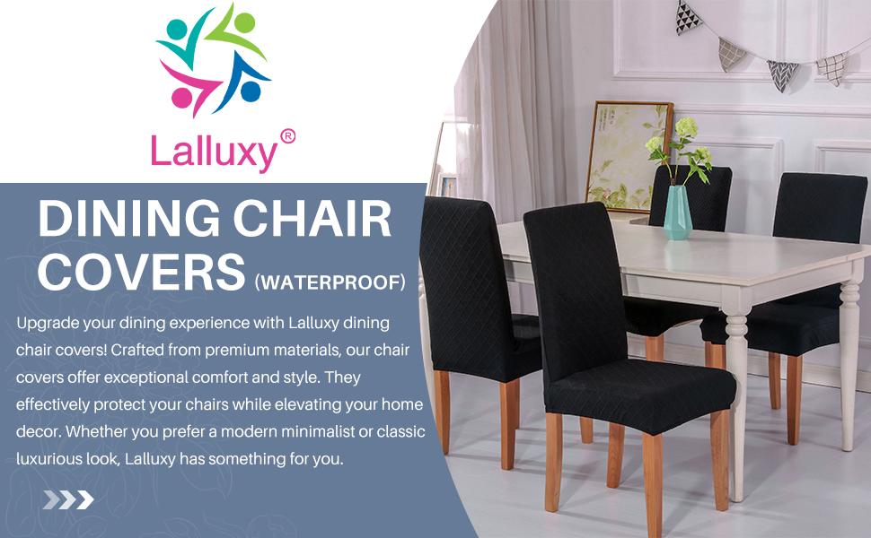 100% Waterproof Chair Covers for Dining Chair Set of 6, Stretchy Soft Parson Chair Covers Removable Washable Dining Room Chair Slipcovers with Elastic for (Black)