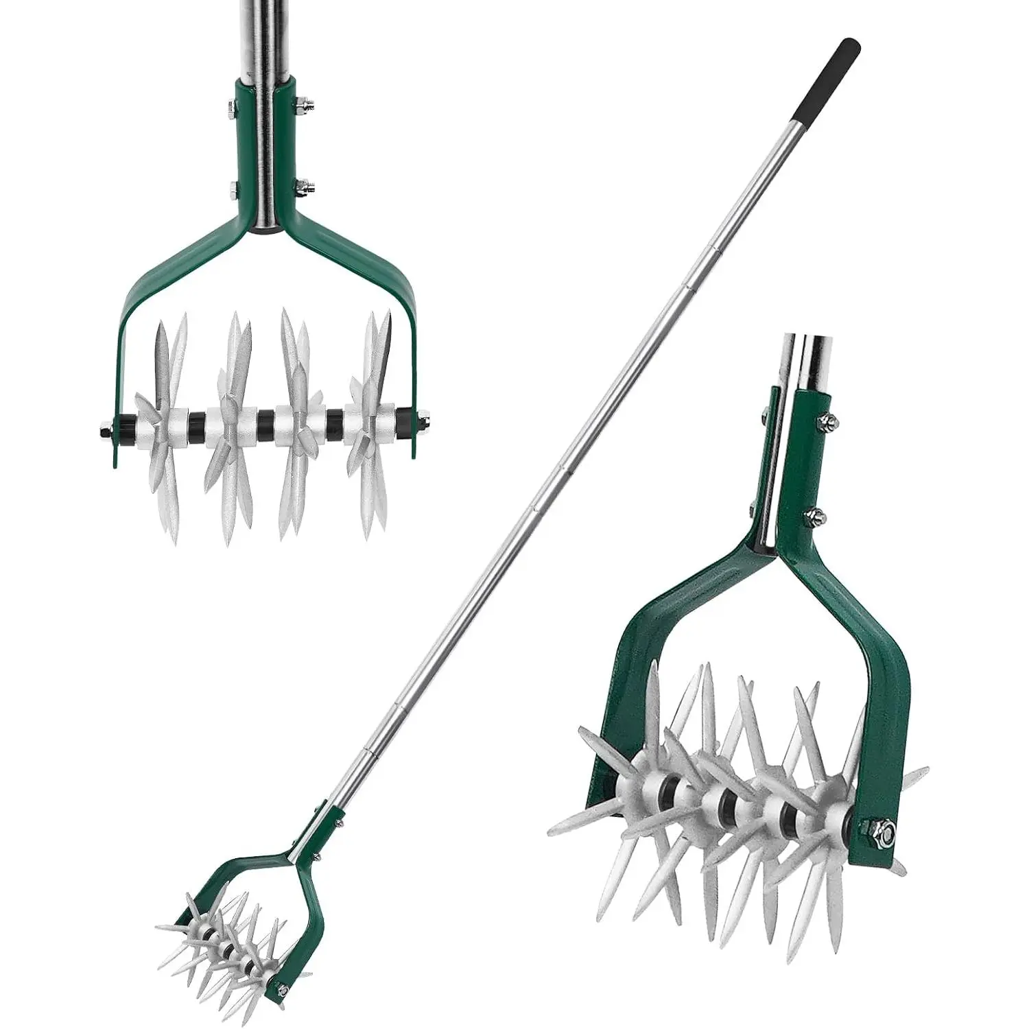 Rotary Cultivator Garden Tool, Manual Tiller with Durable Aluminum Gears, 57-Inch Long Handle, Hand Tiller for Soil Mixing, Flower Bed Cultivation, Reseeding, and Lawn Care