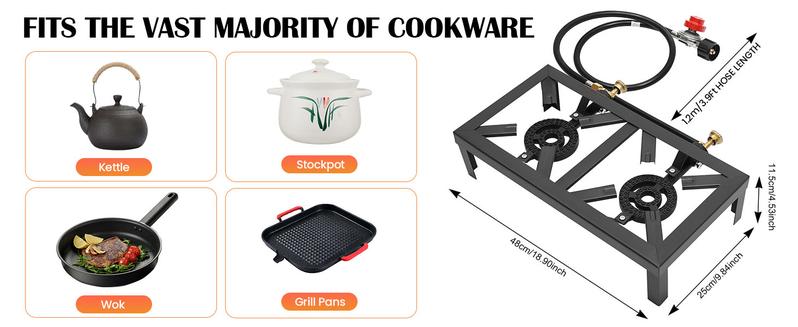 Double Burner Gas Stove, 8000W Portable Outdoor Propane Stove with Adjustable 0-10Psi Regulator Hose for Patio Camping, BBQ, Home Brewing, Turkey Fry, Maple Syrup Prep