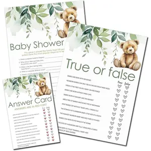Shower  Cards-True Or False &  Shower Feud Activities - 50  & Greenery Cards(5'' x7'') & 1 Answer Card(4''x6'') - Gender Neutral  Announcement Party Decor & Supplies-B03