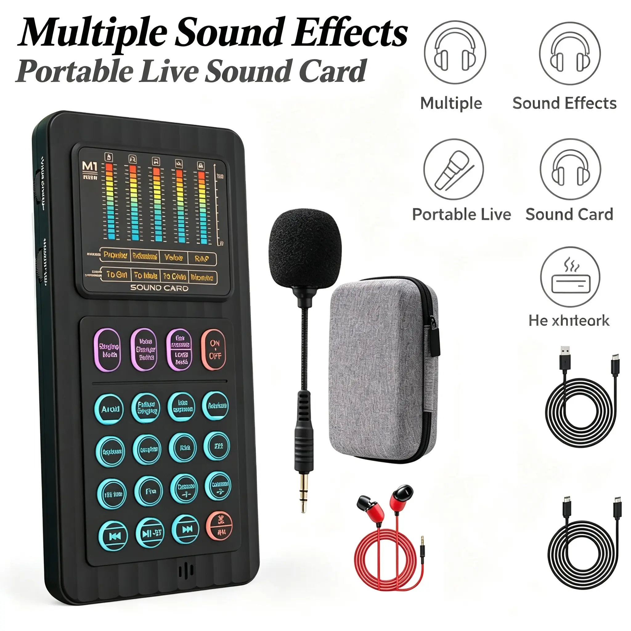 Portable Handheld Live Sound Card Multifunctional Audio Mixer with Voice Changer Effects for Live Streaming Karaoke Podcast Recording Mobile & PC Singing Broadcast Audio Interface