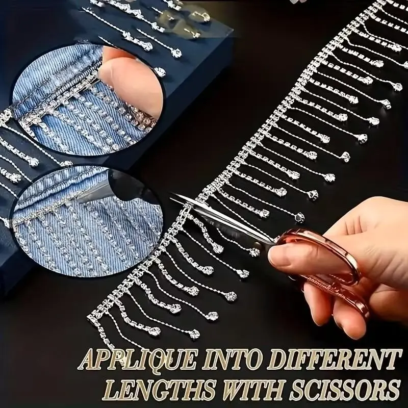 Elegant Long Rhinestone Fringe Trim with Large Glass Beads, Enhances Layering, Ideal for Wedding Dresses, Evening Gowns, Coats, Shoes Decor