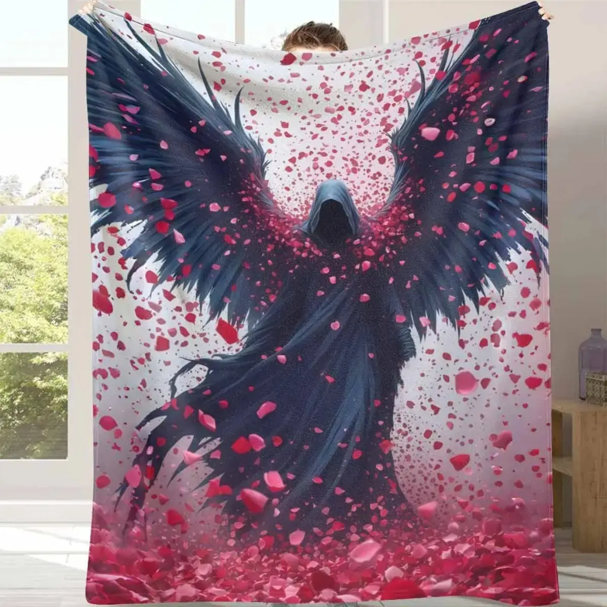 Dark Angel Gothic Printed Wings Throw Blanket - 1-Piece Cozy Room Decor for Bed & Sofa, Multi-Size All-Season Home Decor Gift (40"x30", 50"x40", 60"x50", 80"x60")
