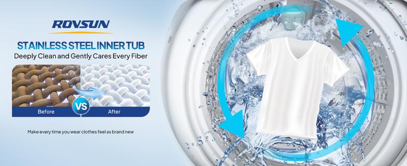 ROVSUN 17.8/25LBS Portable Washing Machine, Full-Automatic Electric Laundry Machine with Stainless Steel Drum, 110V Compact Washer, Washer and Dryer Combo with Drain Pump for Apartment, Dorms, RV, 400W