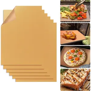 Copper Grill Mats for Ourdoor Grill Set of 6,Heavy Duty Non-Stick BBQ Grill Mats, & Easy to Clean for Gas,Charcoal & Electric Grills-15.75 x 13 Inch