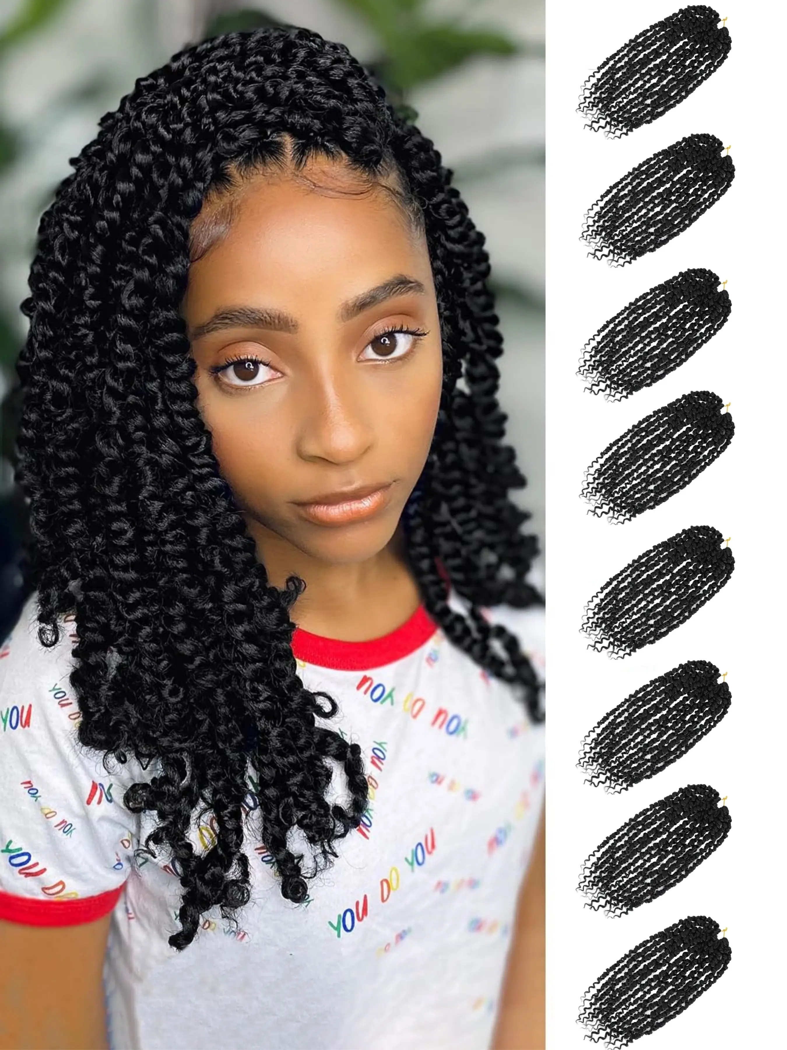 8 Packs Passion Twist Hair Pre Twisted 14 Inch Crochet Braids, Boho Braids, Synthetic Braided Hairpieces, Natural Curly Braiding Hair Extensions for Women