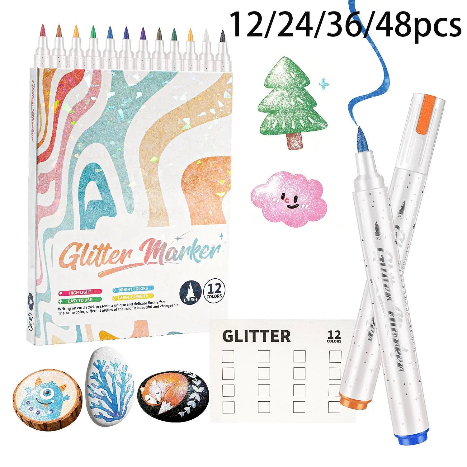 Large Capacity Flash Markers Gift Set, 12/24/36/48 Colors, Student Hand Drawing Pens, School Supplies, Back-To-School Stationery
