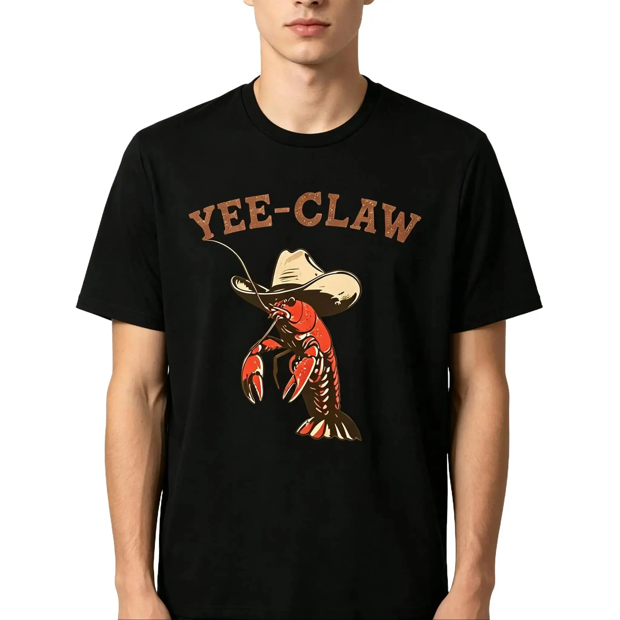 Men's Classic Seamless Short-Sleeve Stylish Crawfish T-Shirt - Yee Claw! Vintage Louisiana Cajun Seafood Festival Tee, Relaxed & Casual Fit, Elastic Ribbed Cotton Knit Round Neck Graphic Top, Foldable for Outdoor Activities, Cajun Themed Parties