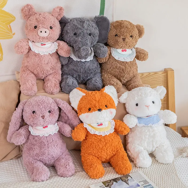 1 plush toy animal from a zoo/kindergarten, adorable and endearing expression, cuddly with a bib, soft and comfortable, curly fur suitable for hugging, perfect as a gift for Valentine’s Day, Children’s Day, or Christmas/birthday celebrations.