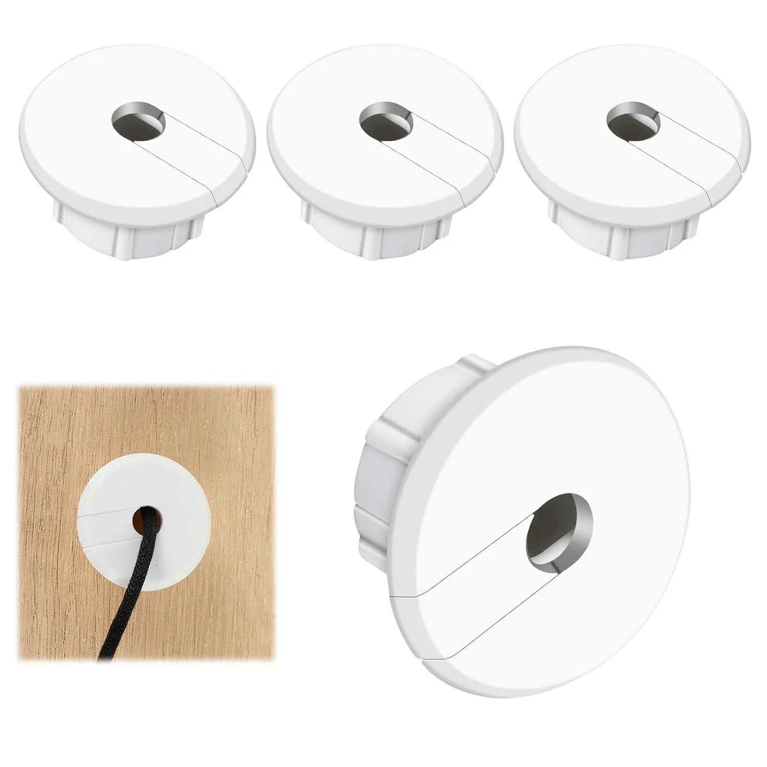4 Pack White Wall Grommet, Compatible  Hole Cover, 1 inch Wall  Pass Through Kit, Plastic Grommets for Ethernet Walls Plug, Hole Covers for Cords