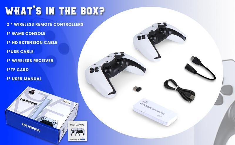 Mass Games Retro Game Console with 20000+ Built-in Games 19 Emulators 2 Wireless Controllers 4K Output & 64GB SD Card Perfect for Kids & Adults - Portable Gaming System Console Stick with Emulators fun party