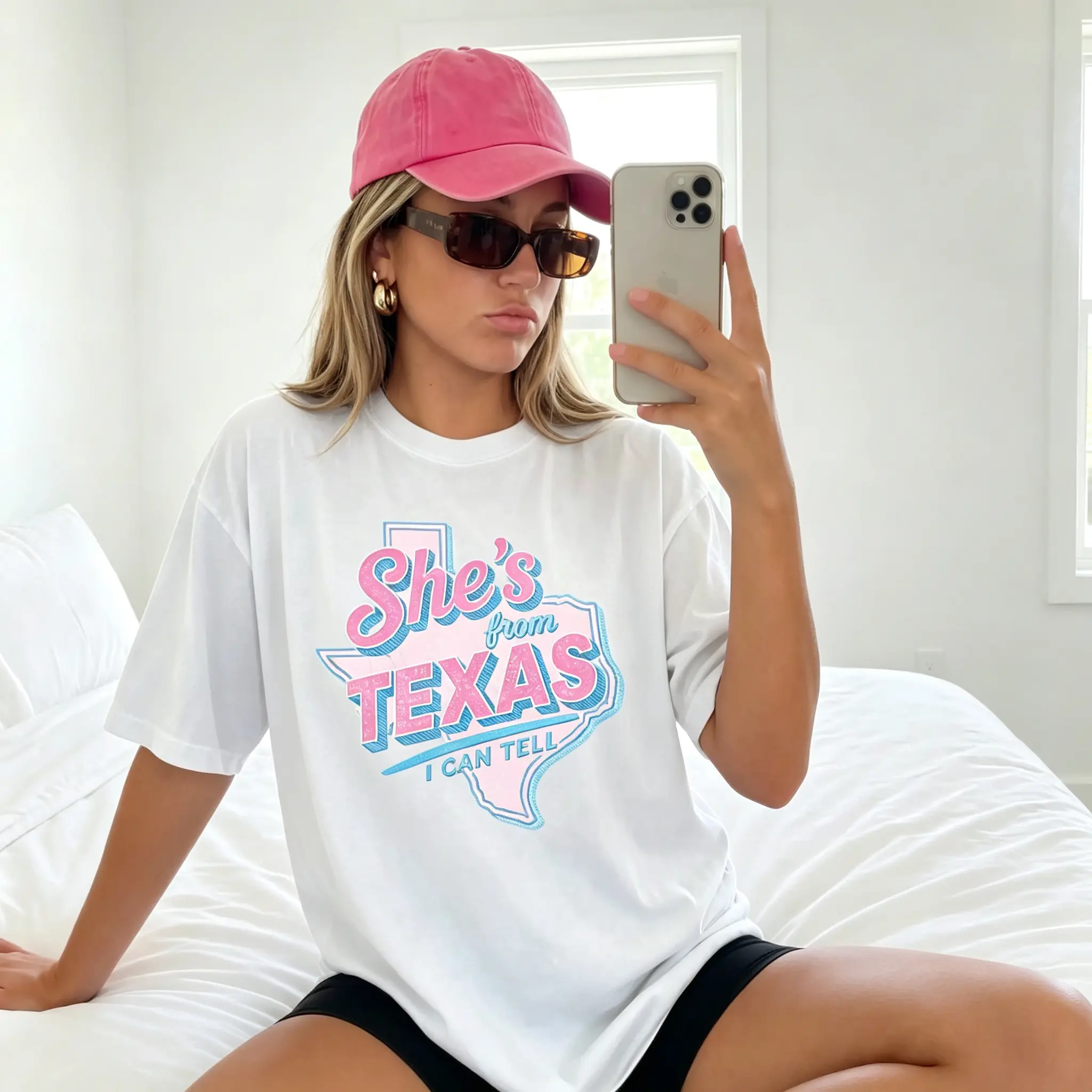 She's From Texas I Can Tell Texas Map Oversized Tshirt Women Preppy Trendy Graphic Printed Tee Gift For Her Casual Short Sleeve Top