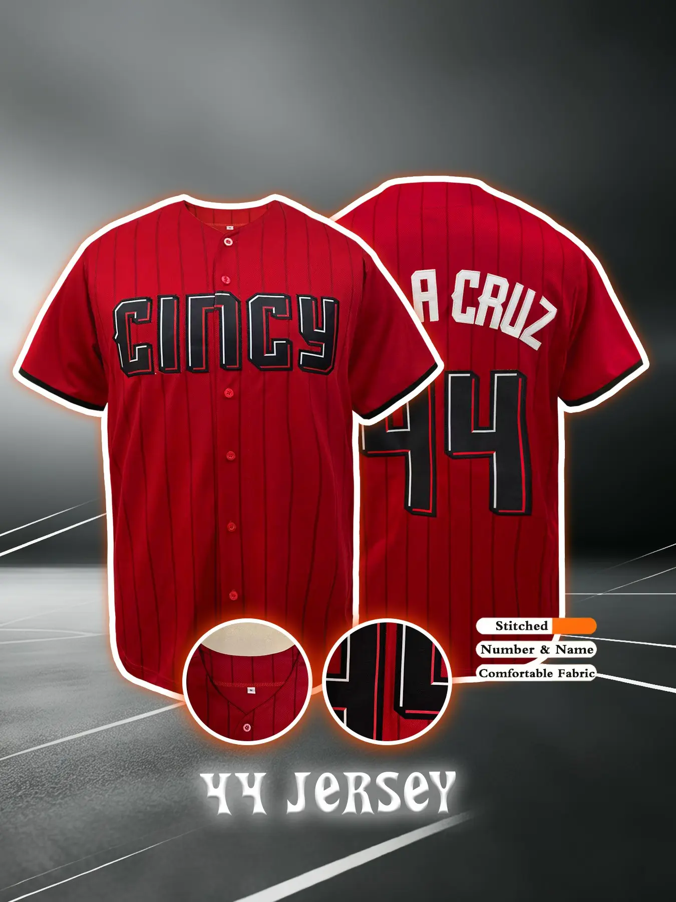 Men's Baseball Jersey, Cincinnati Embroidery Design, Casual Short Sleeve V-Neck, Breathable Button-Up, Outdoor Sports & Streetwear
