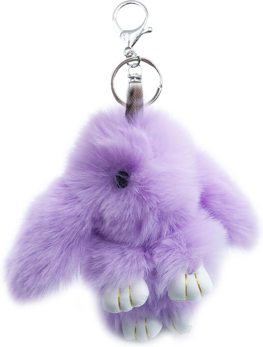 Soft and cute bunny keychain, faux rabbit fur fluffy keychain, bunny plush key ring for women.