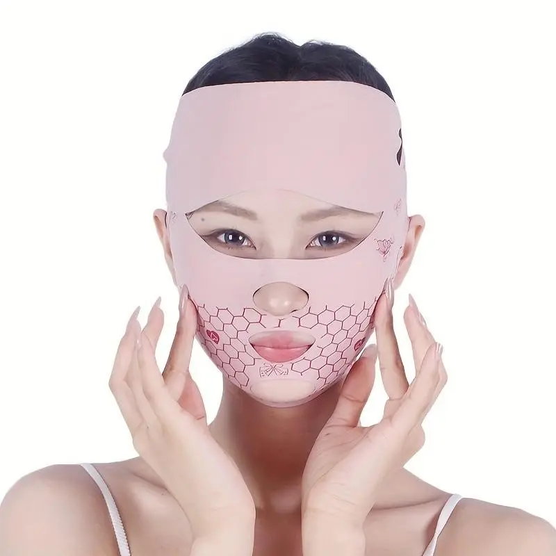 Sleep Mask Face Lifting Strap 1 Piece Breathable Elastic Aesthetic Full Face Cover with Dual Pressure Design and Top Tension Band for Chin Support Jaw Contouring Night Beauty Rest Facial