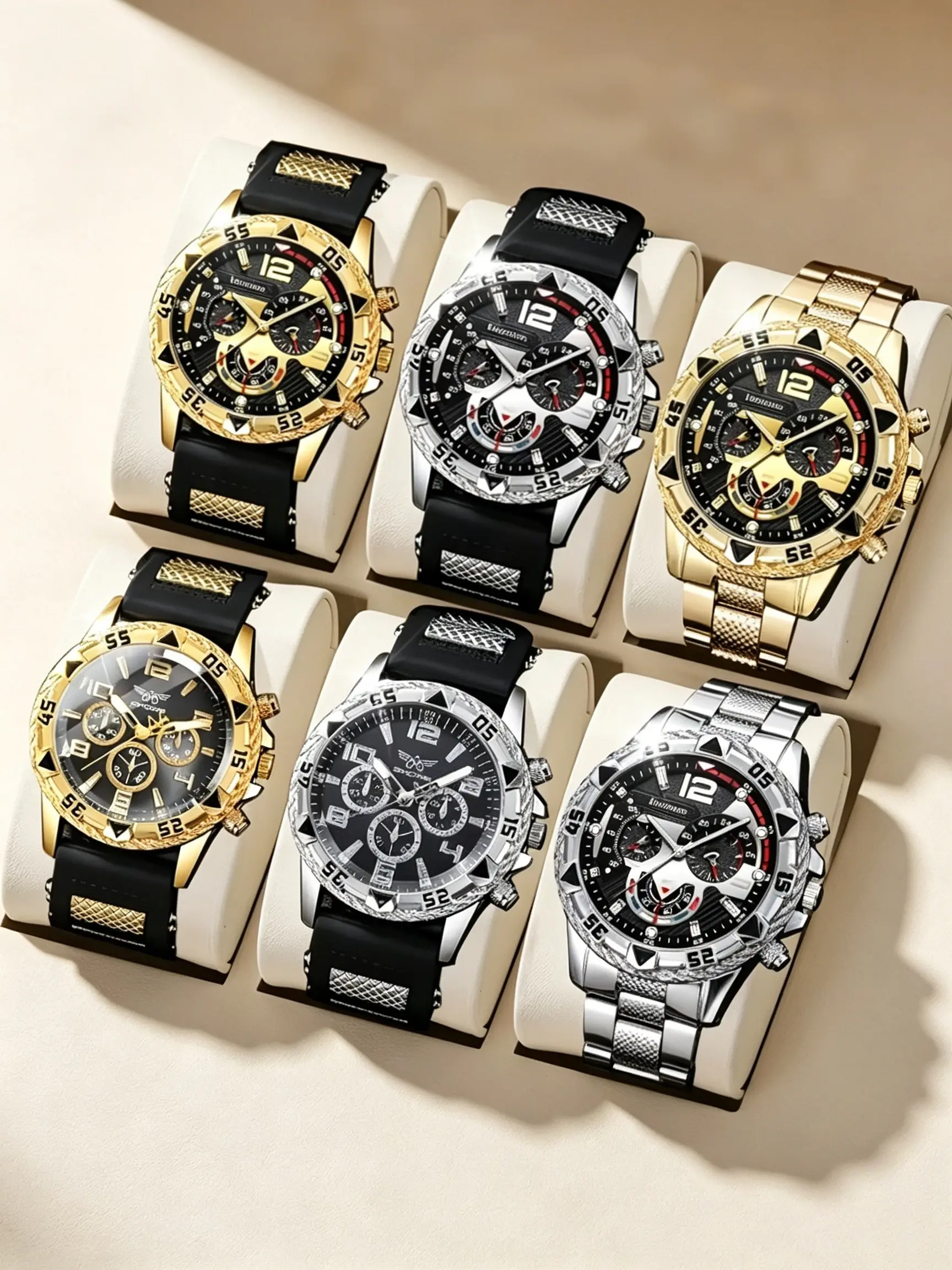 6pcs Men's Fashion Quartz Movement Watch Set, Perfect Gift for Father's Day, Birthday, Anniversary, Stylish Analog Round Face, Zinc Alloy Case