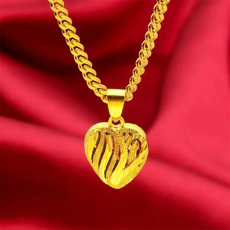 24K Gold AU999 Women Heart Hollow Necklace - Premium hollow craft, timeless heart, vibrant for young women