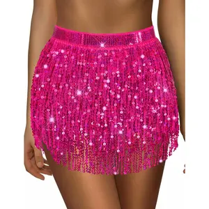 Sequin Skirt Sparkly Skirt Belly Dance Skirt Glitter Skirt Rave Sparkle Skirt Sequin Tassel Skirt Fringe Hip Scarf WomenGift.