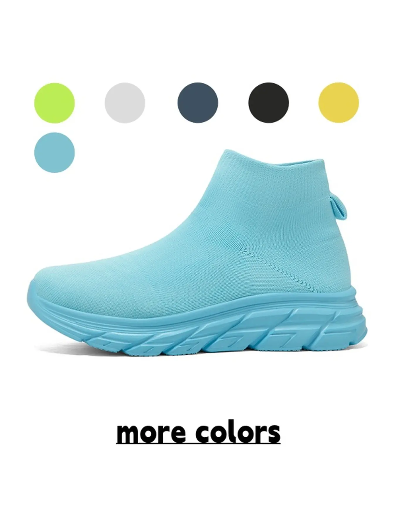 Unisex Light Blue Stretch Knit Sock Trainers, Laceless Slip-On Soft Sole Walking Shoes For Strolling Short Trips