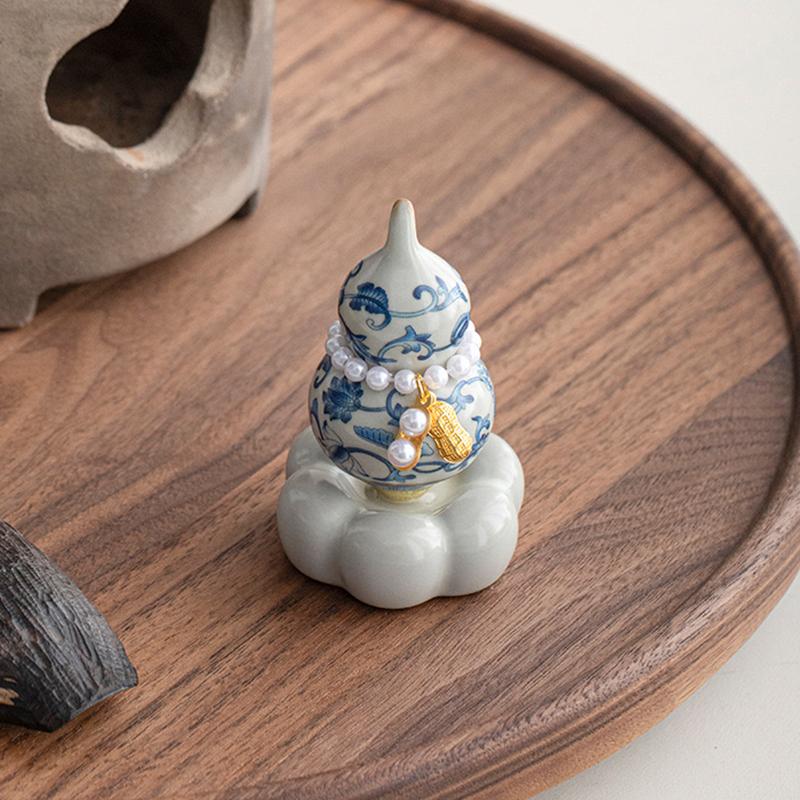 Chinese Style Blue and White Porcelain Fengshui Ornament Ru Kiln Ceramic Decoration for Home Office Desk Birthday Festival Gift Multiple Scenes Decor