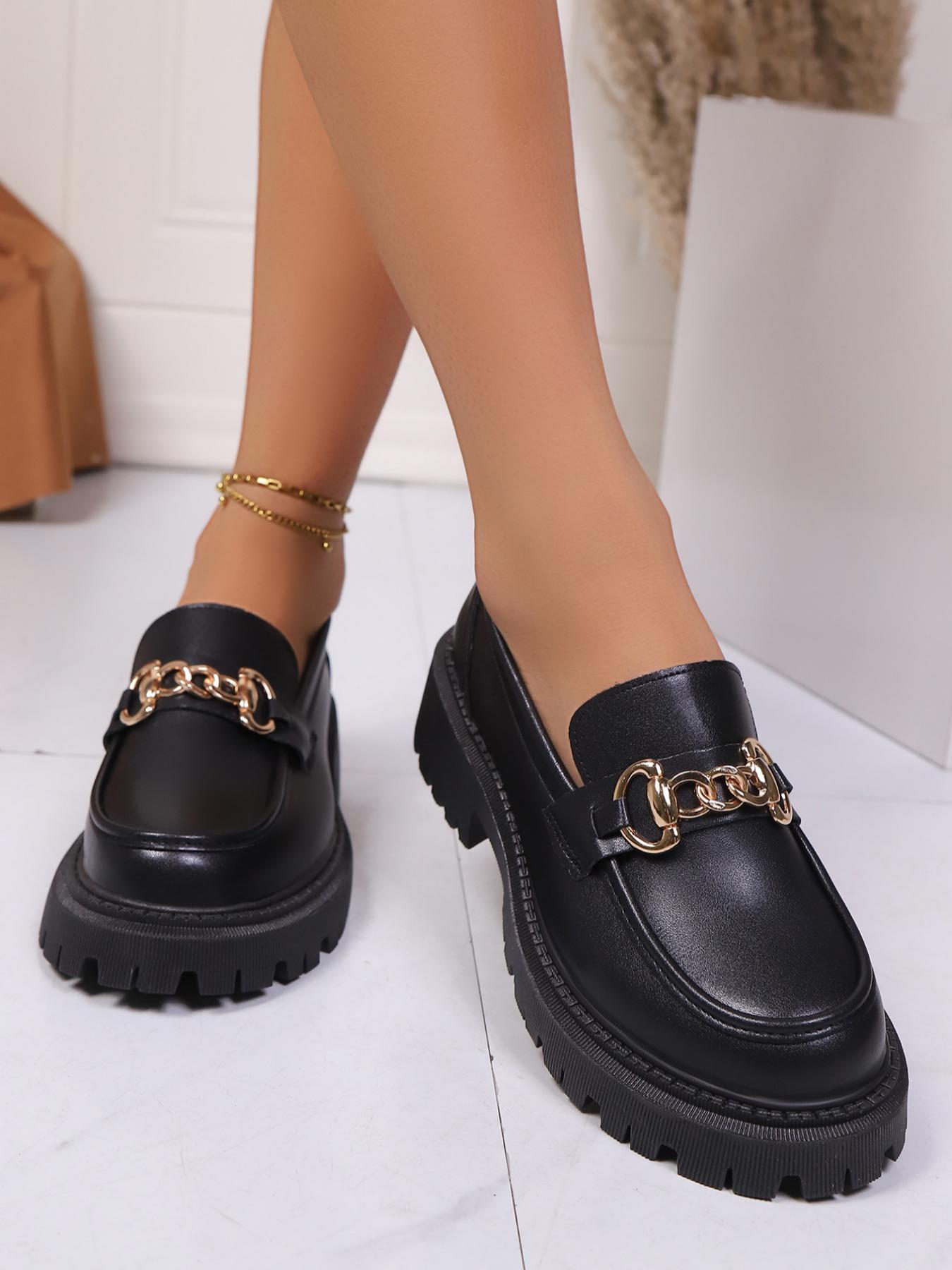 Women's Fashion Loafers, Thick Sole Design, Comfortable Casual Commuter Shoes, All-Day Support, Stylish Ladies Footwear, PU Leather Loafers