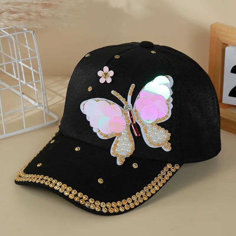 Women's Glitter Sequin Butterfly Baseball Cap, Adjustable Breathable Sparkling Sun Visor Hat For Outdoor