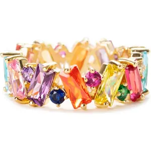 Rainbow Ring, Baguette Ring, Colorful Eternity Band Rings for Women, Emerald Cut Cubic Zirconia Cocktail Rings, Wedding Bands for Women, Colorful Jewelry, Rainbow Gifts