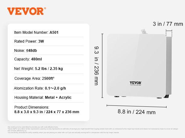 VEVOR Scent Air Machine for Home, 480ML with Cold Air Technology, Waterless Smart Essential Oil Diffuser, Cover Up to 2500 Sq.Ft for Large Room, Hotel, Spa, Business Office