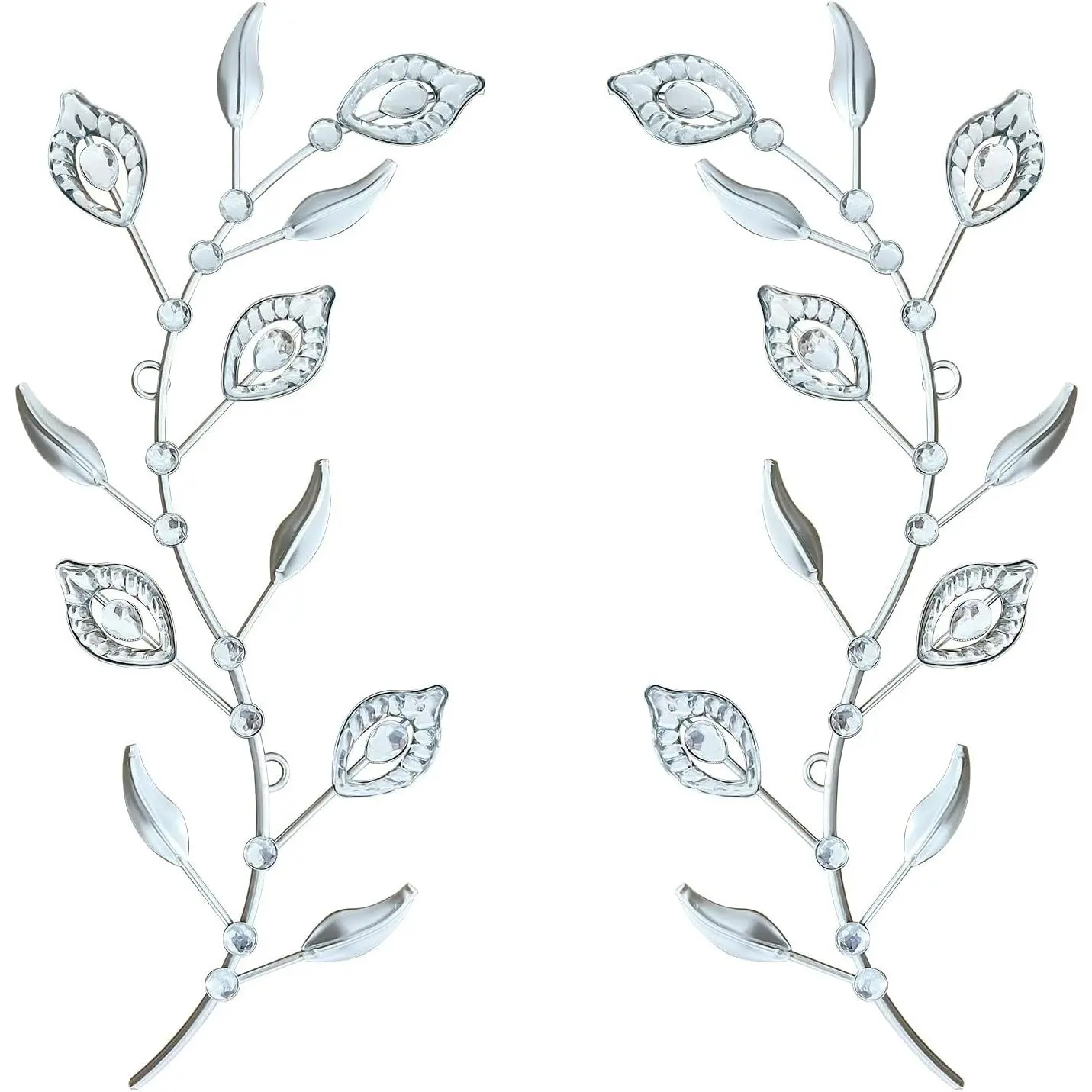 2 Set Metal Tree Leaf Wall Art for Home Decor Living Room Bedroom Dining Room Bling Rhinestone, 3D, Iron Branch Hanging Leaf Sculpture Art Pieces -Silver 16.5in*6.7in