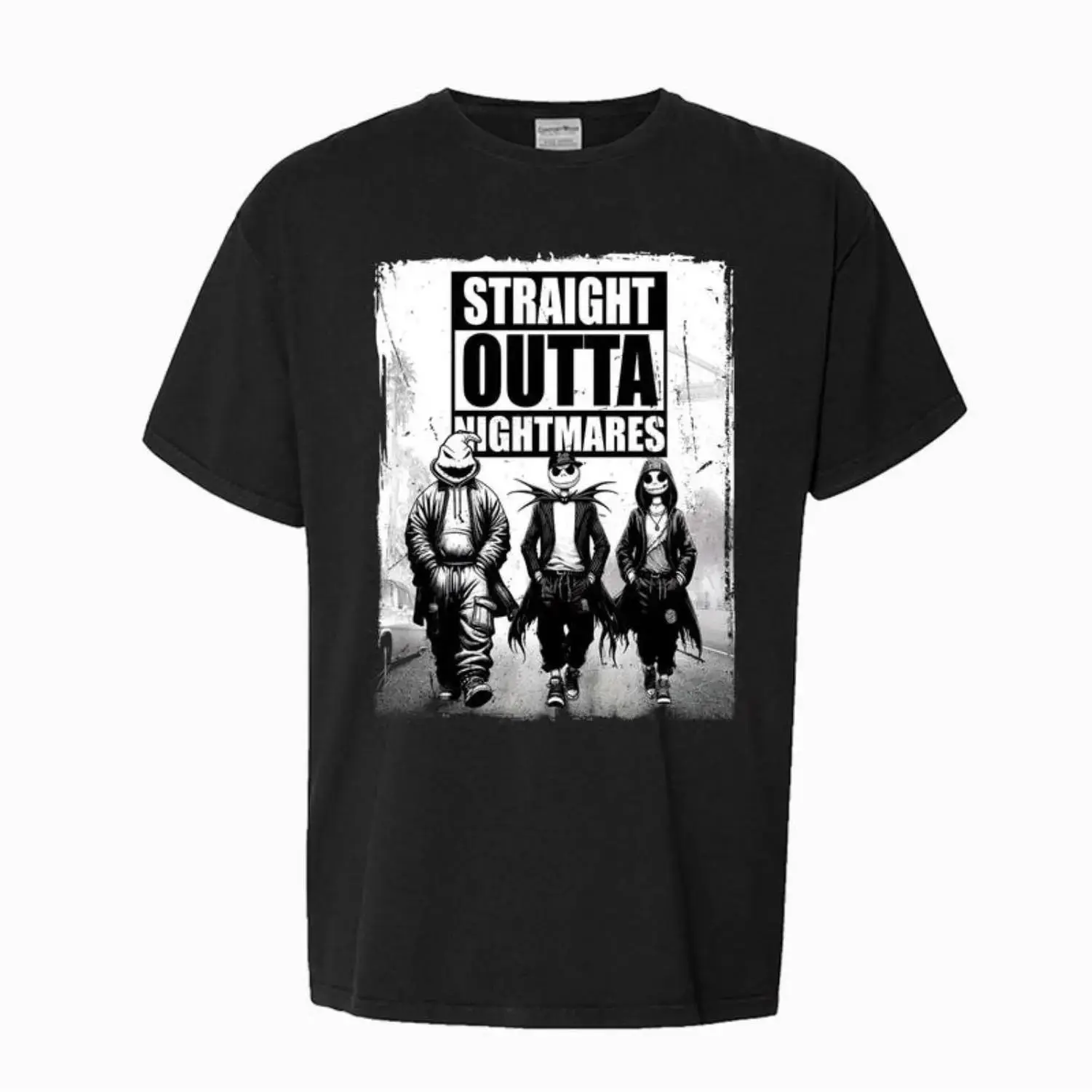 Straight Outta Nightmares" Men's Vintage Horror Halloween T-Shirt - 100% Cotton Casual Round Neck  gifts