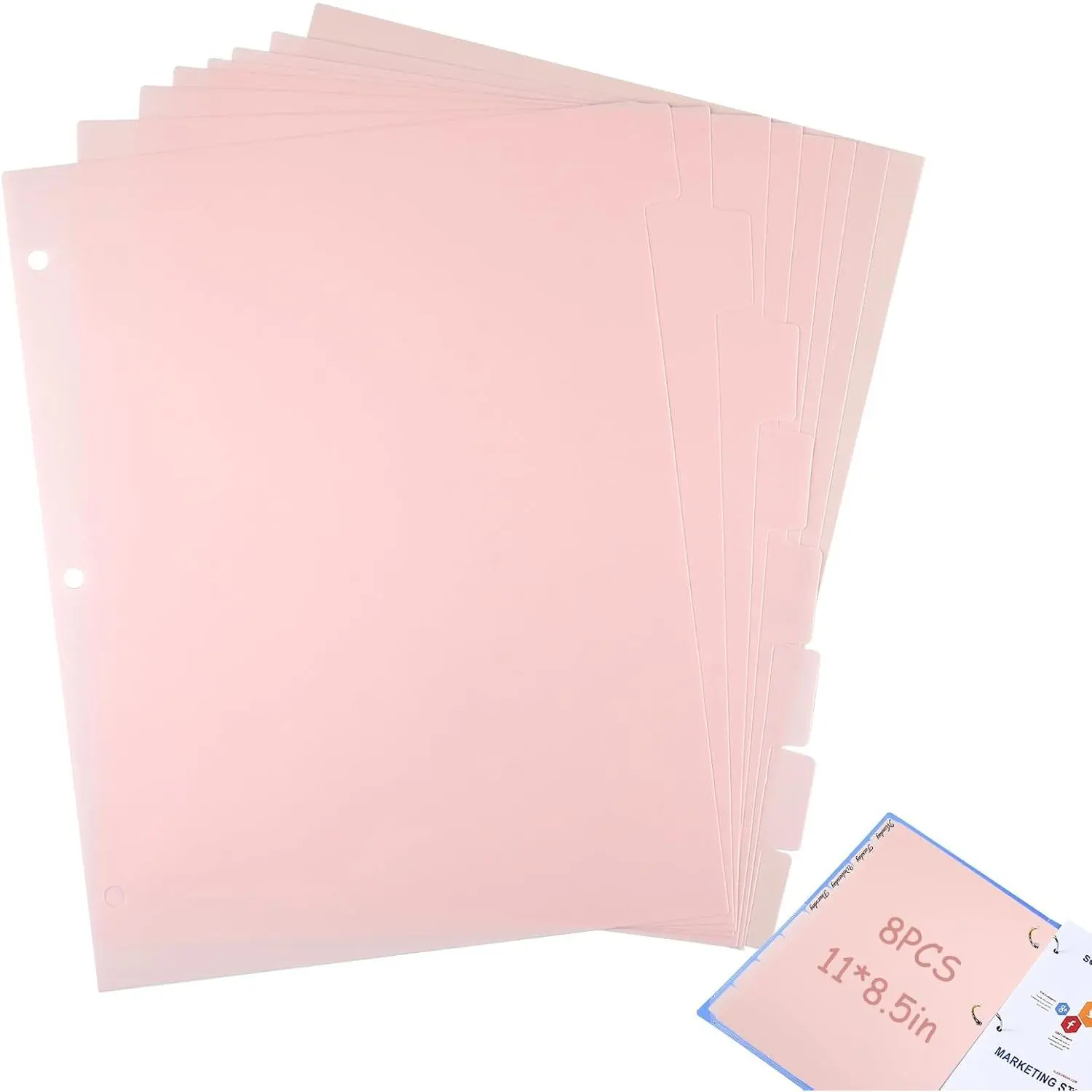 8 count 3 Ring  Binder Dividers with 8 Tabs,A4 Sturdy Plastic Dividers Aesthetic Dividers for Binder,Insertable  Binder for Office Homework Notebook Binder Page Supplies