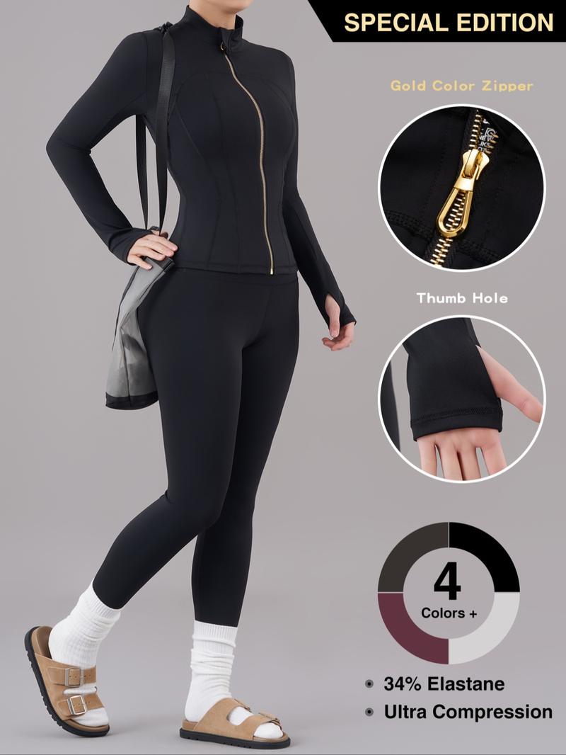 Women's Solid Zip Up Jacket & High Waist Leggings Tracksuit Set, Sporty Breathable Comfy Outfits for Yoga Gym Workout Running, Ladies Sportswear for All Seasons, Athletic Sportswear, Sports Clothing Set