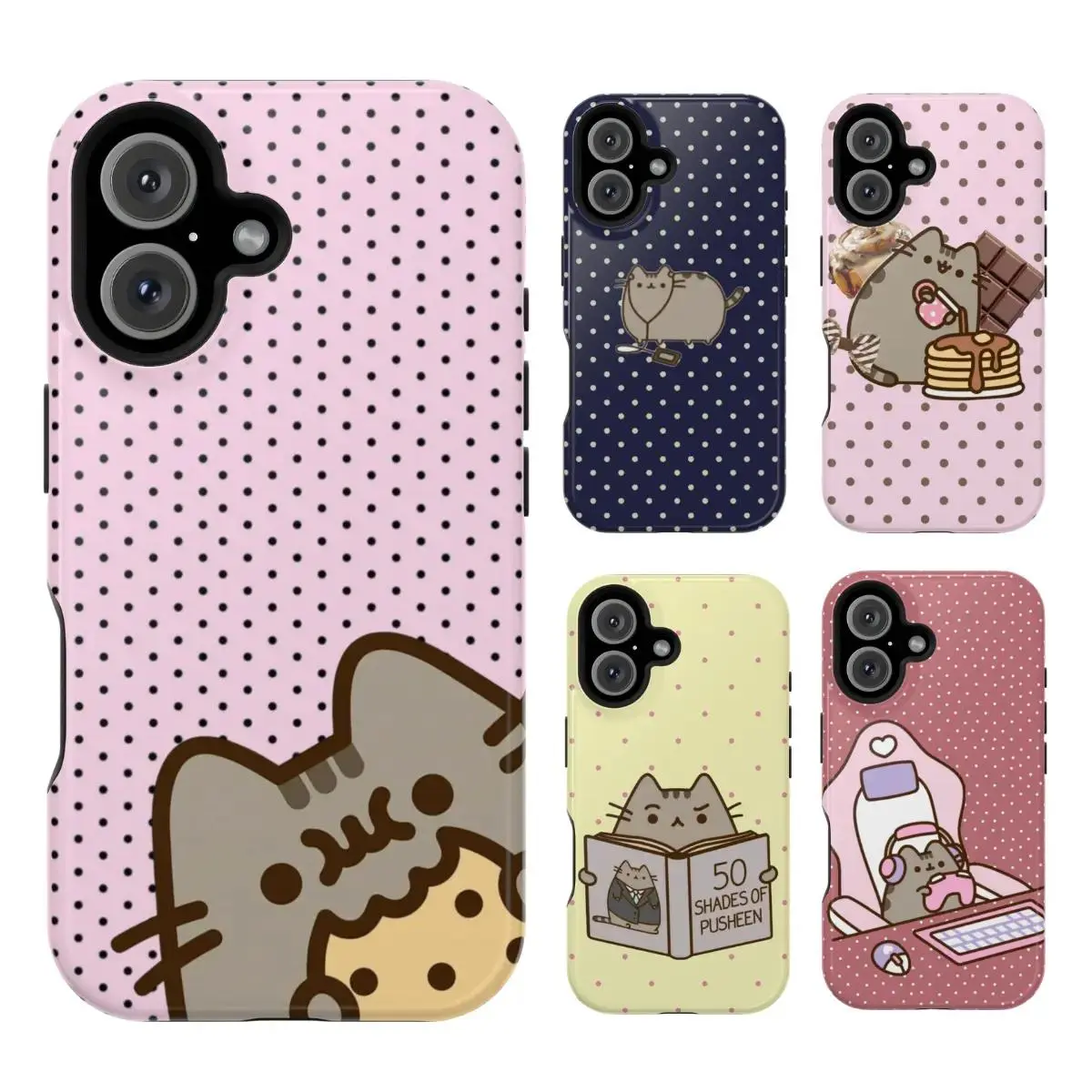 Pusheen The Cat Phone Case, Polka Dot Shockproof Case Cover Compatible With iPhone 16 15 14 13 12 11 Pro Max X XS, Galaxy S25 S24 S23 S22 Ultra, Gift For Christmas