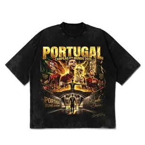 🐐Cristiano Ronaldo Portugal T-Shirt – CR7 Campeão do Mundo 2026 Graphic Tee, World Champion Soccer Trophy Merch, Golden Lightning Football Shirt, Vintage Washed Oversized Streetwear, Football Legend Apparel, Unisex Black Cotton Fan Outfit for Men & Women