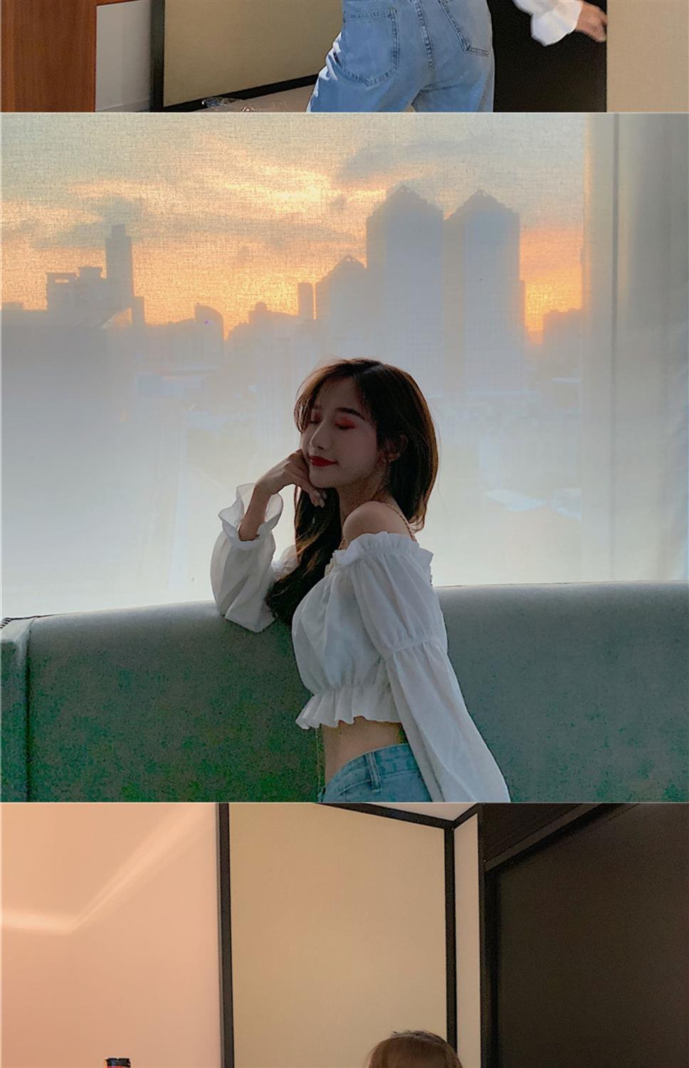 Women Top Sexy Blouse Off Shoulder Top Long Sleeve Club Party White Shirt Puff Sleeve Ruffle Crop Top Summer Tube Top