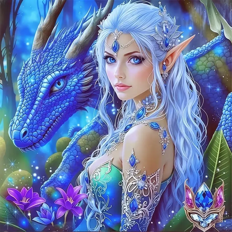 New Arrival! Best-Selling DIY 5D Diamond Painting Kit Dragon & Elf Theme Full Drill Mosaic Craft for Home Wall Decor Gift